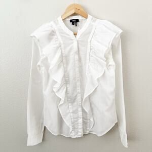 PAIGE | White Farren Ruffle Blouse Front Back Long Sleeve Button Down | Small